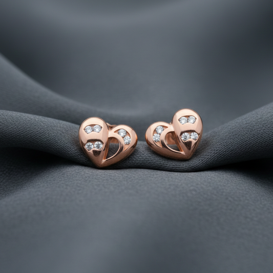Rose Heart Sparkle Stud Earrings