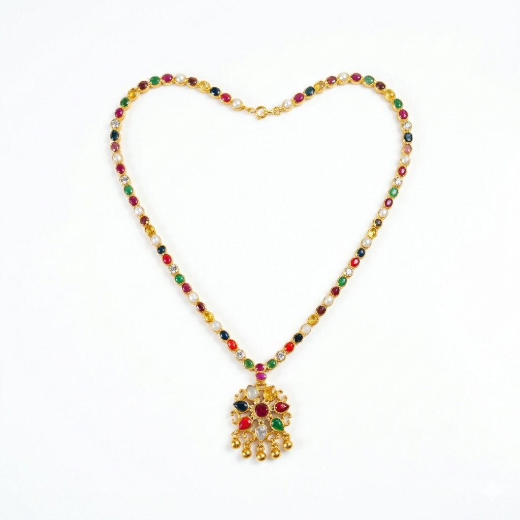 Royal Navaratna Silk Drape Necklace