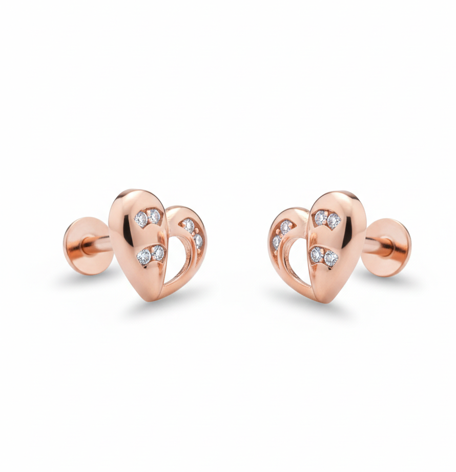 Rose Heart Sparkle Stud Earrings