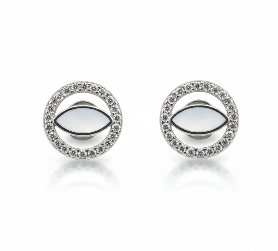 Silver Oval Halo Stud Earrings