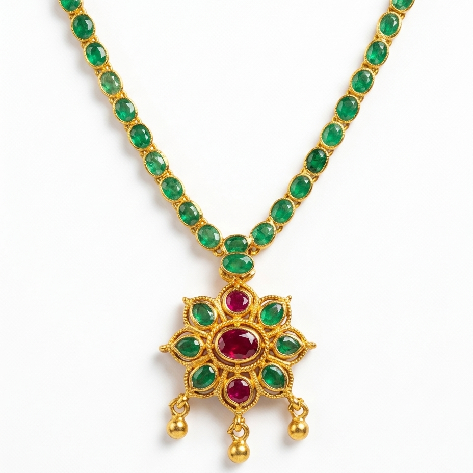 Emerald Ruby Temple Pendant Necklace