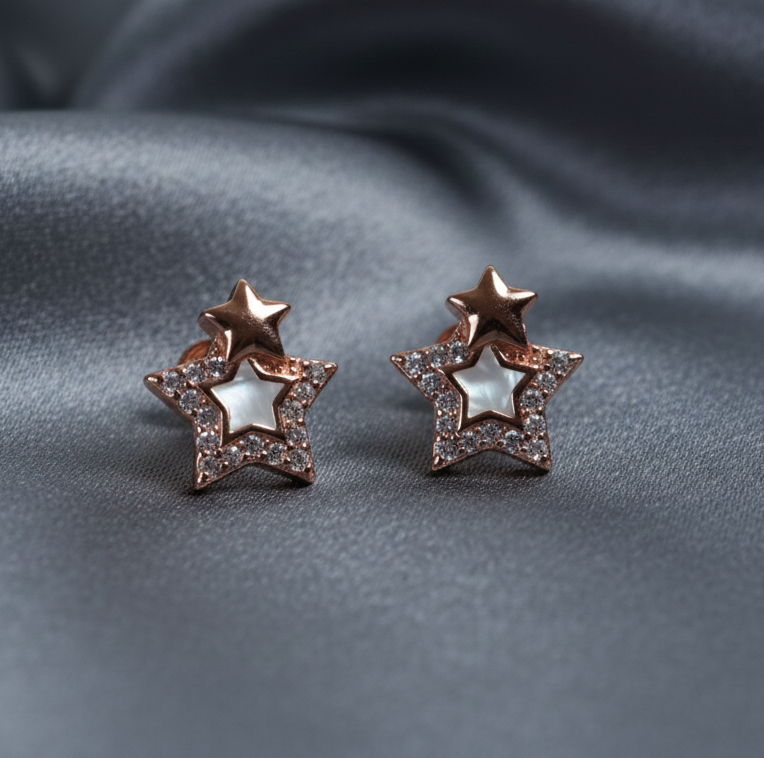 Rose Gold Star Crystal Stud Earrings