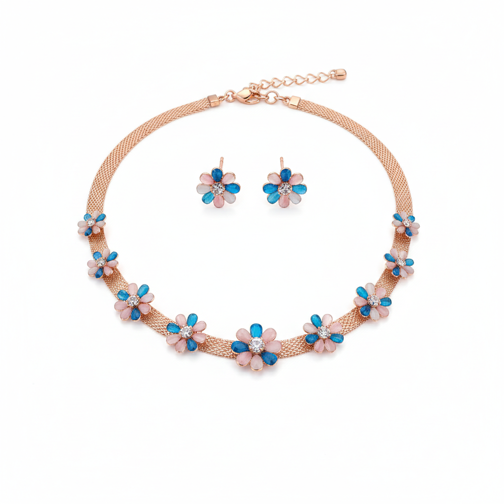 Floral Mesh Necklace Set