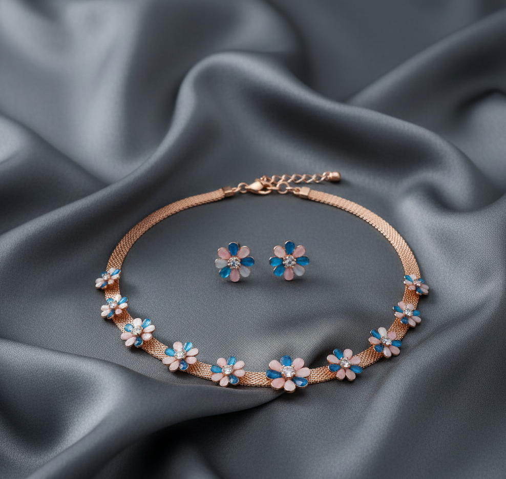 Floral Mesh Necklace Set