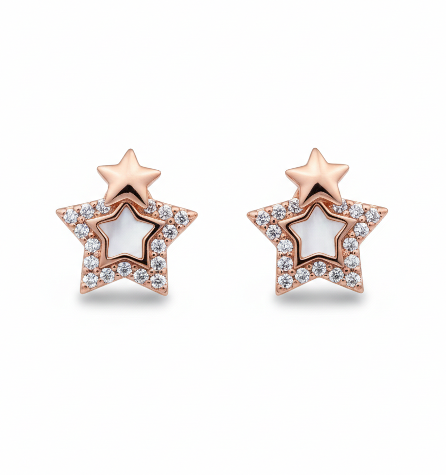 Rose Gold Star Crystal Stud Earrings