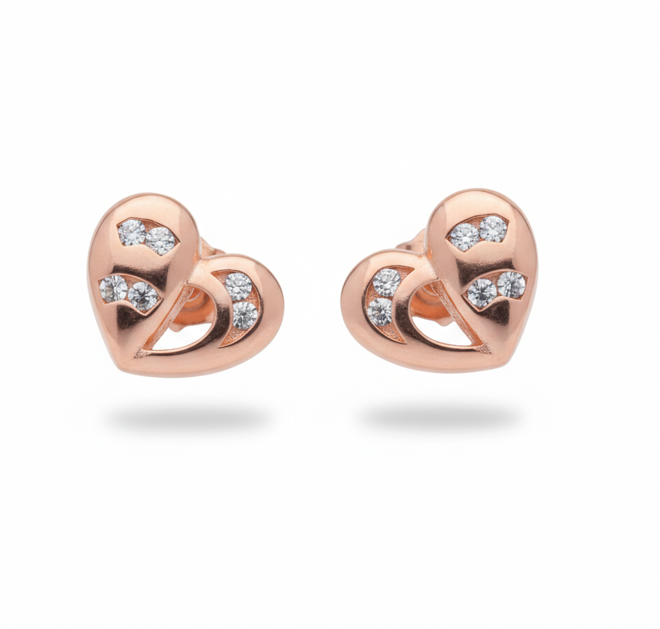 Rose Heart Sparkle Stud Earrings