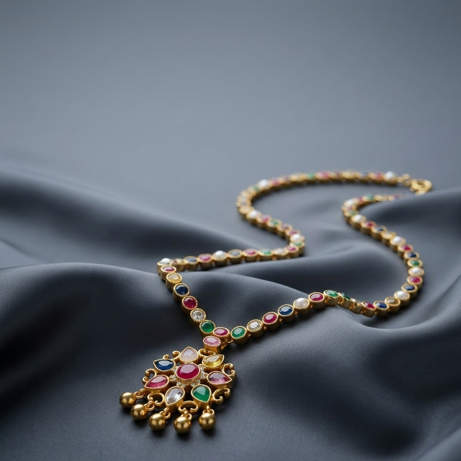 Royal Navaratna Silk Drape Necklace