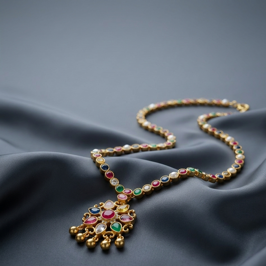 Royal Navaratna Silk Drape Necklace