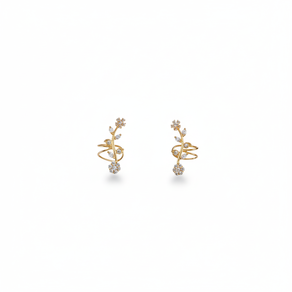 Gold Floral Crystal Stud Earrings