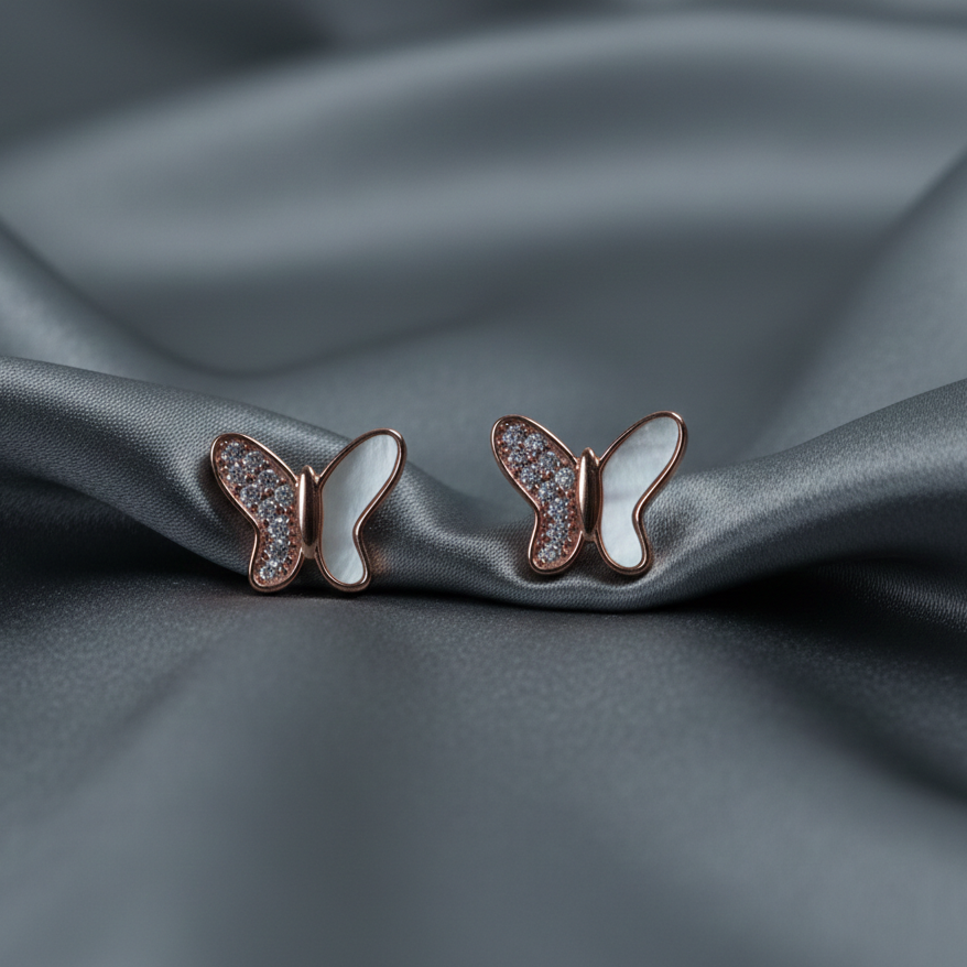 Rose Gold Butterfly Crystal Stud Earrings