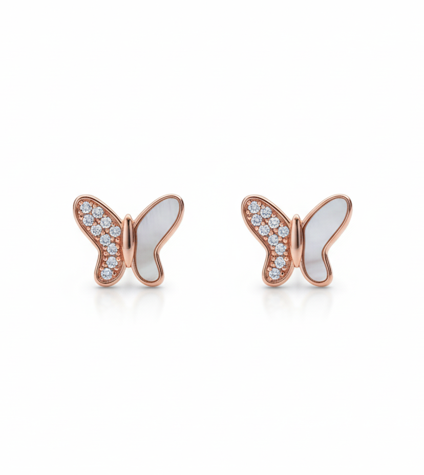 Rose Gold Butterfly Crystal Stud Earrings