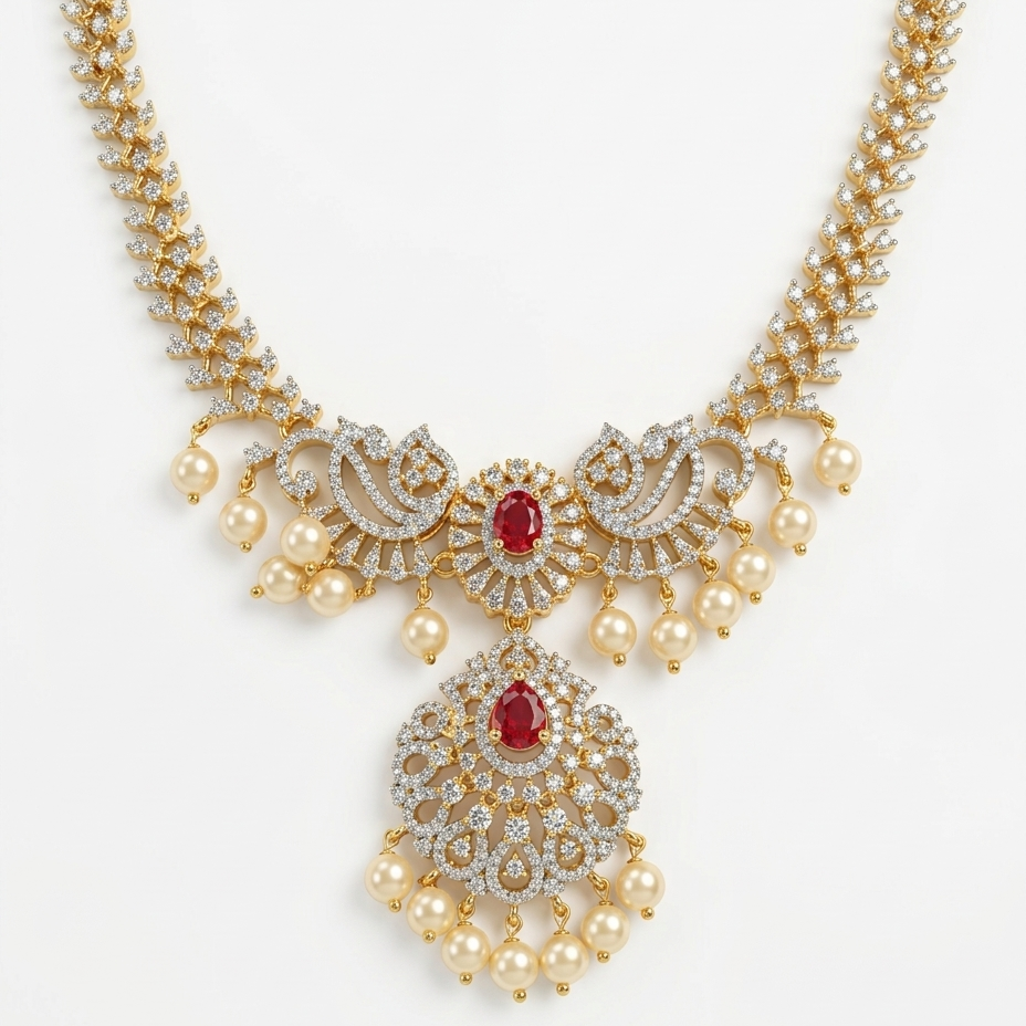 Royal Ruby Pearl Bridal Necklace Set