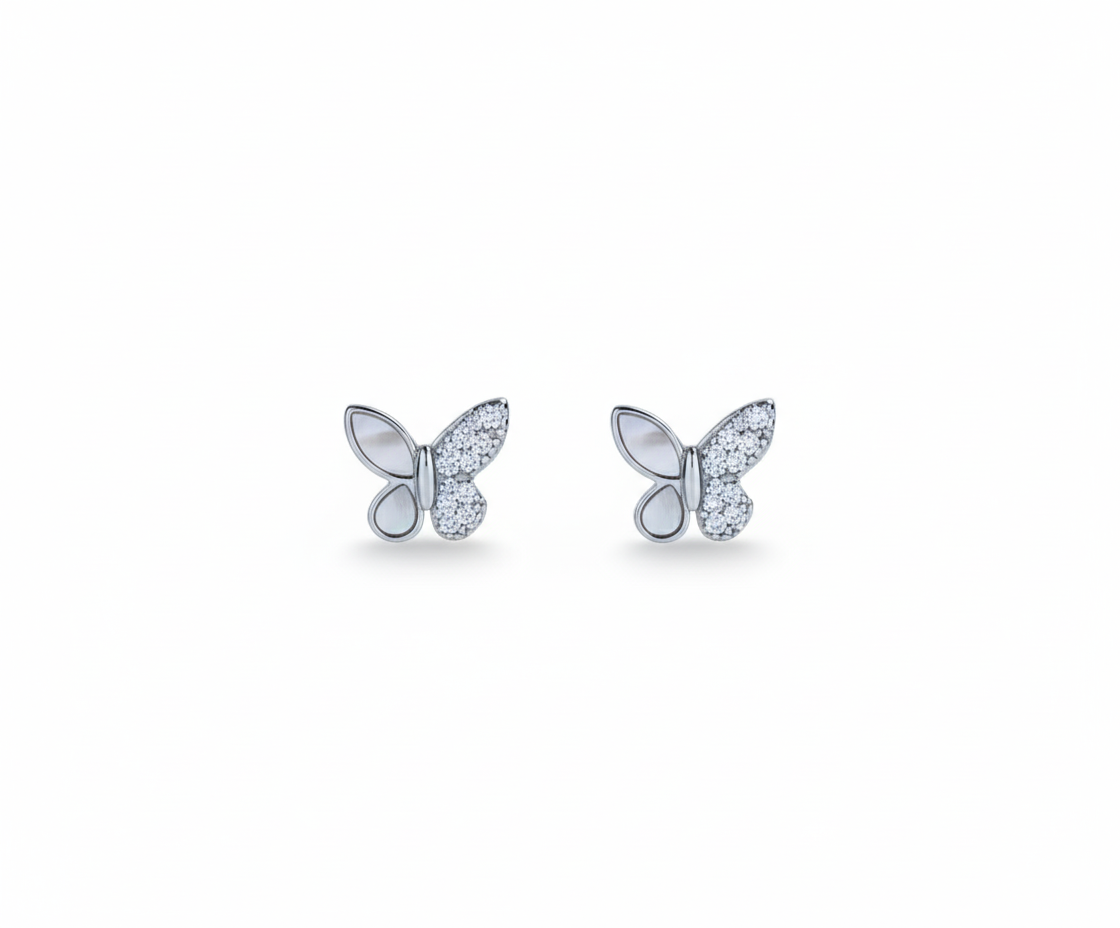 Crystal Wing Butterfly Silver Earrings
