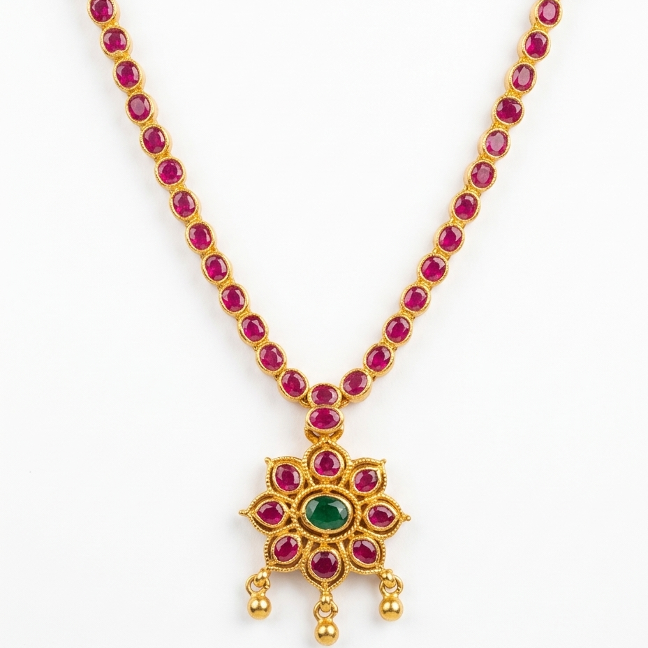 Ruby Bloom Temple Pendant Necklace