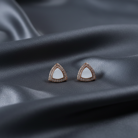Rose Triangle Pearl Stud Earrings