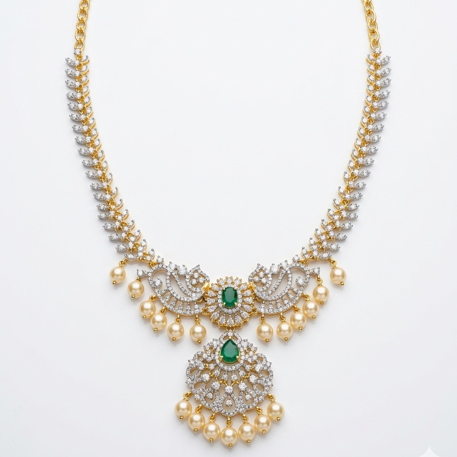 Royal Emerald Pearl Statement Necklace
