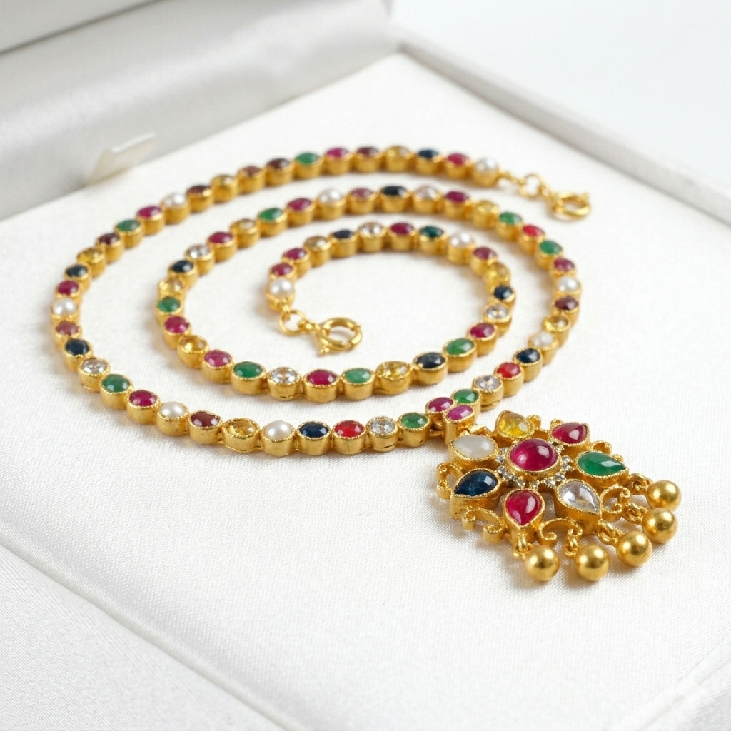 Royal Navaratna Silk Drape Necklace