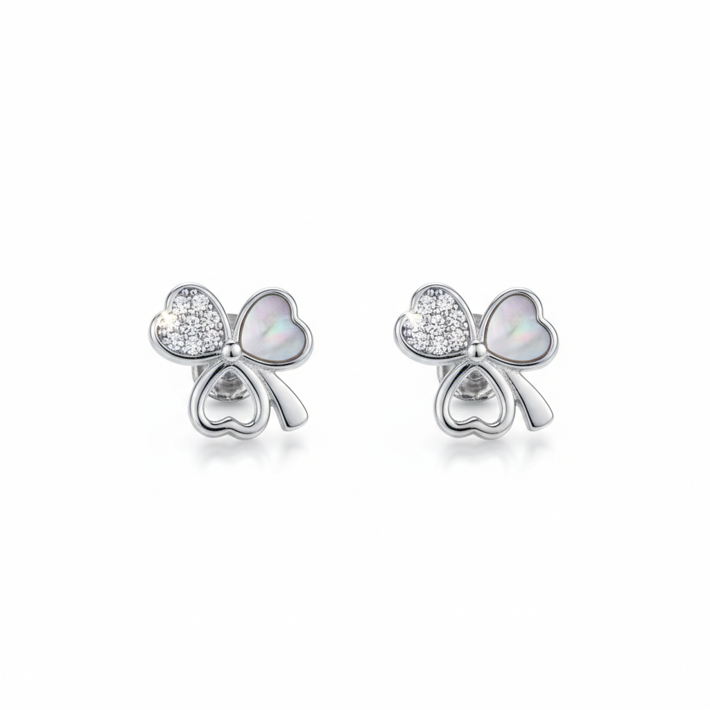 Elegant Clover Sparkle Silver Earrings