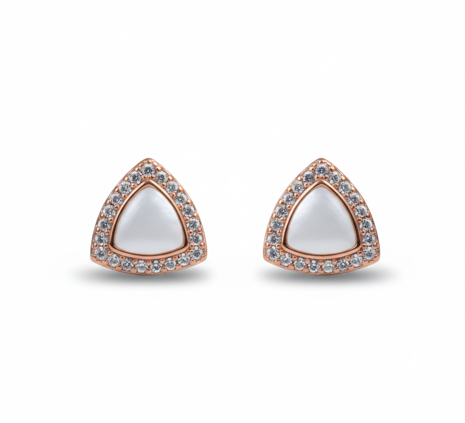 Rose Triangle Pearl Stud Earrings