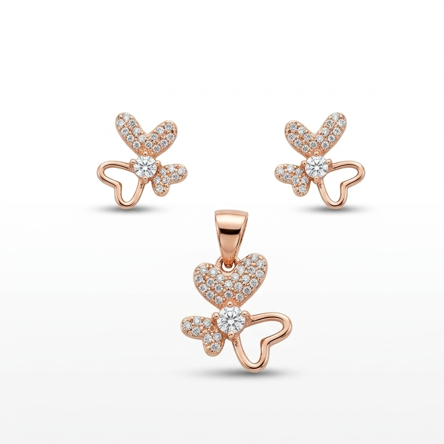 Heart Butterfly Pendant Set