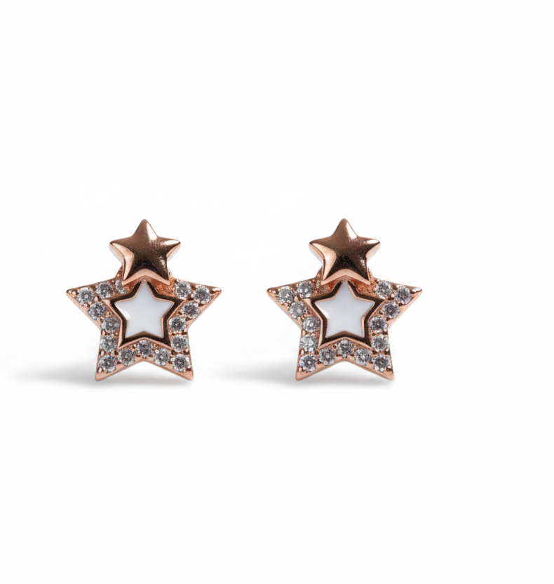 Rose Gold Star Crystal Stud Earrings