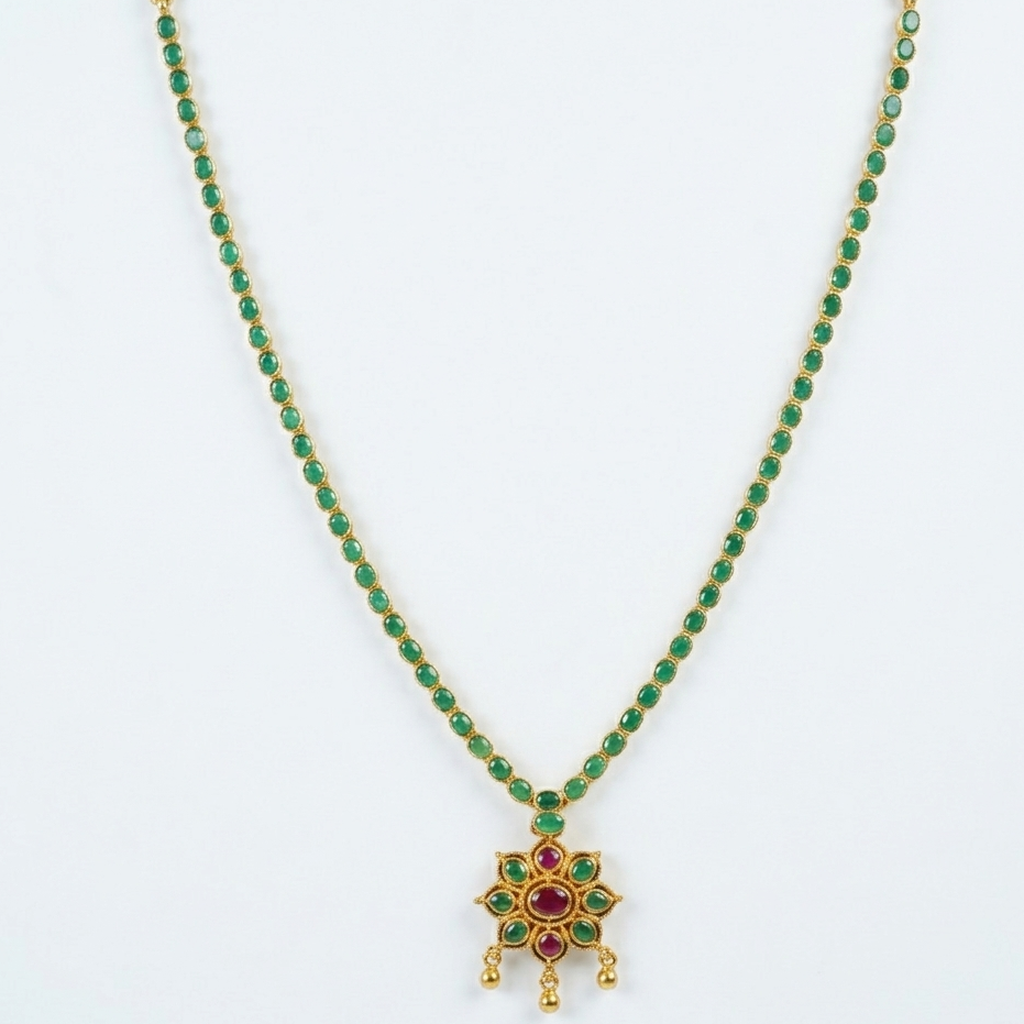 Emerald Ruby Temple Pendant Necklace