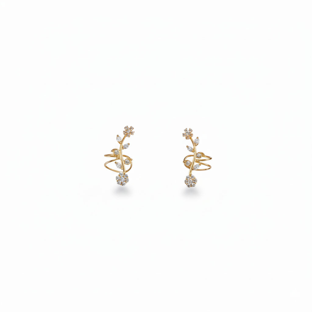 Gold Floral Crystal Stud Earrings