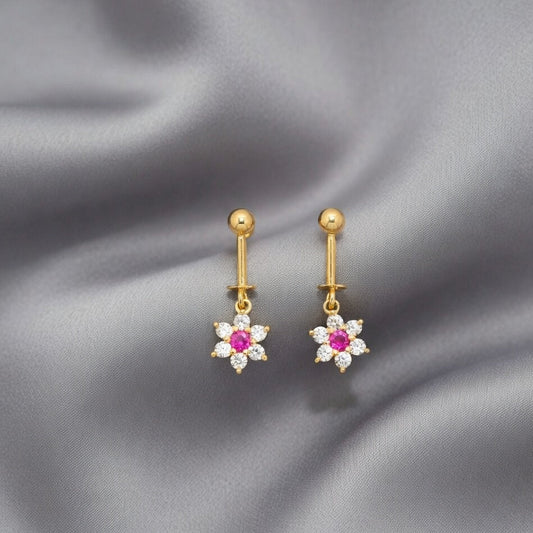 Elegant Gold Pink Floral Drop Earrings