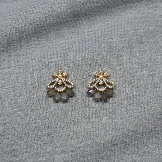 Elegant Pearl & Stone Floral Stud Earrings