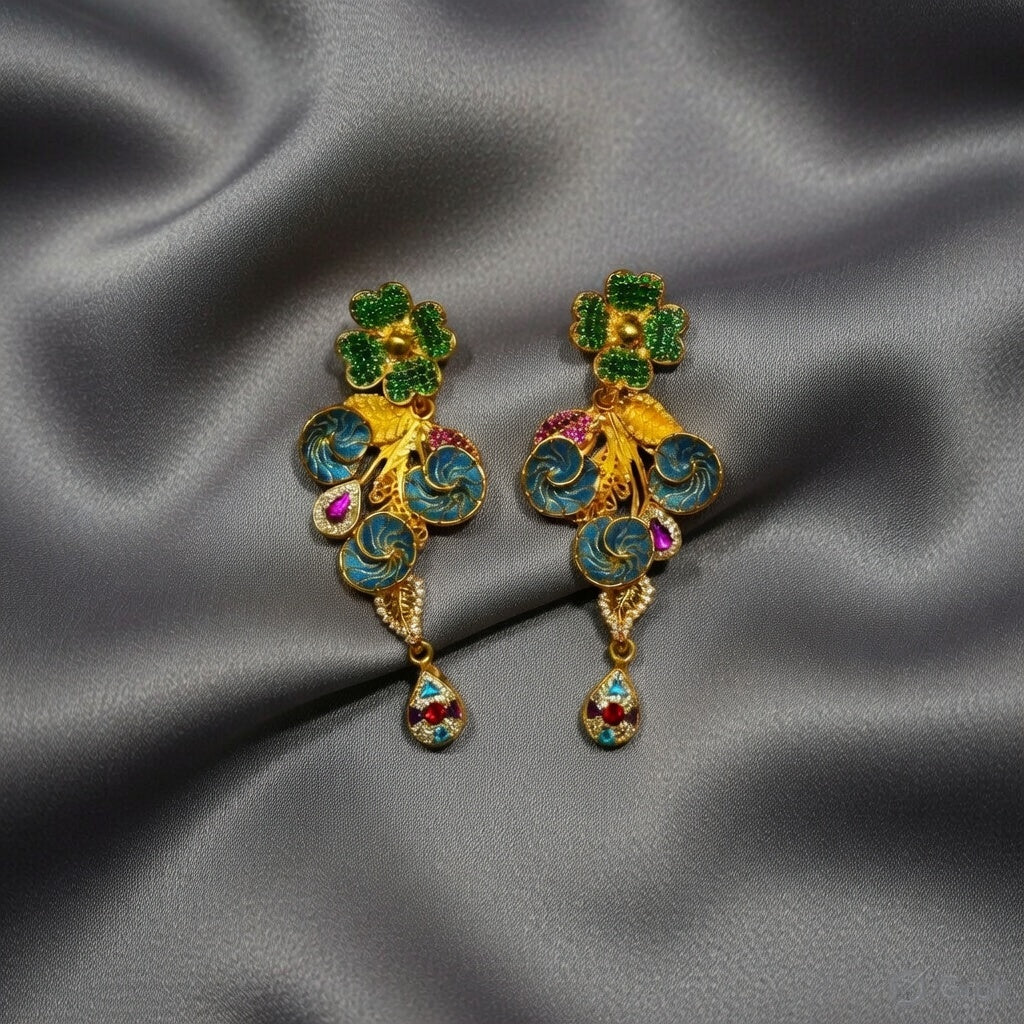 Elegant Multicolor Floral Enamel Designer Drop Earrings