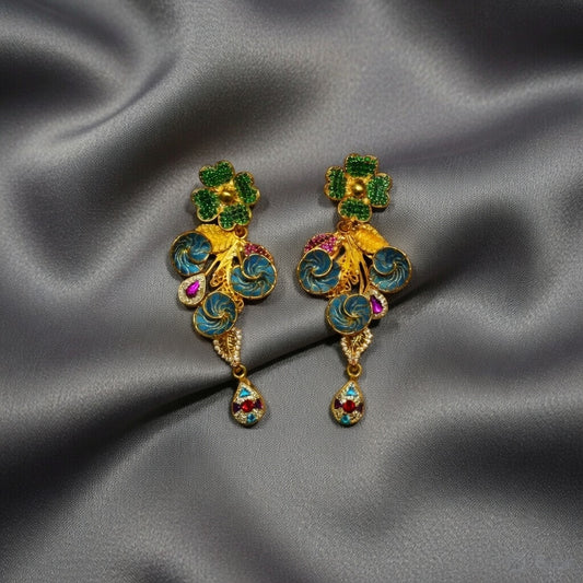 Elegant Multicolor Floral Enamel Designer Drop Earrings
