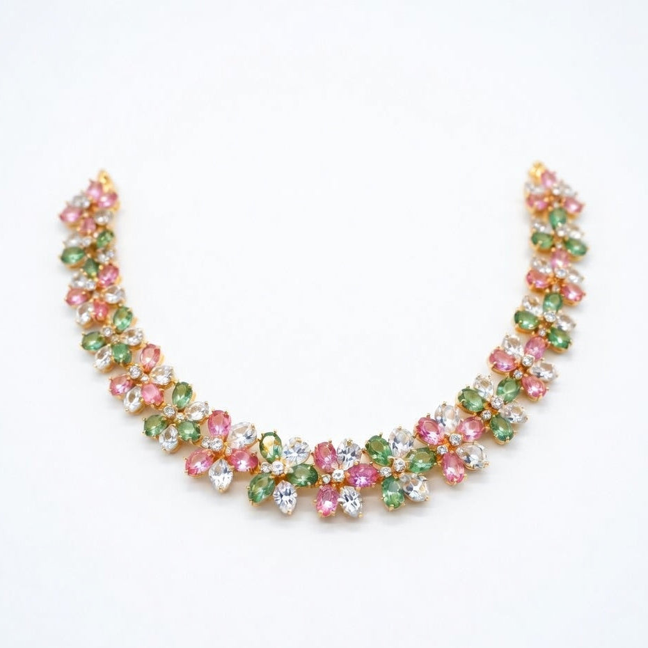 Multicolor Floral Necklace Set – Gold Finish