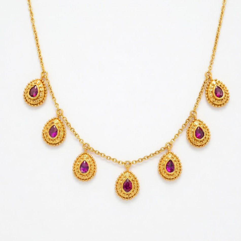 Royal Ruby Drop Necklace Set – Gold Finish