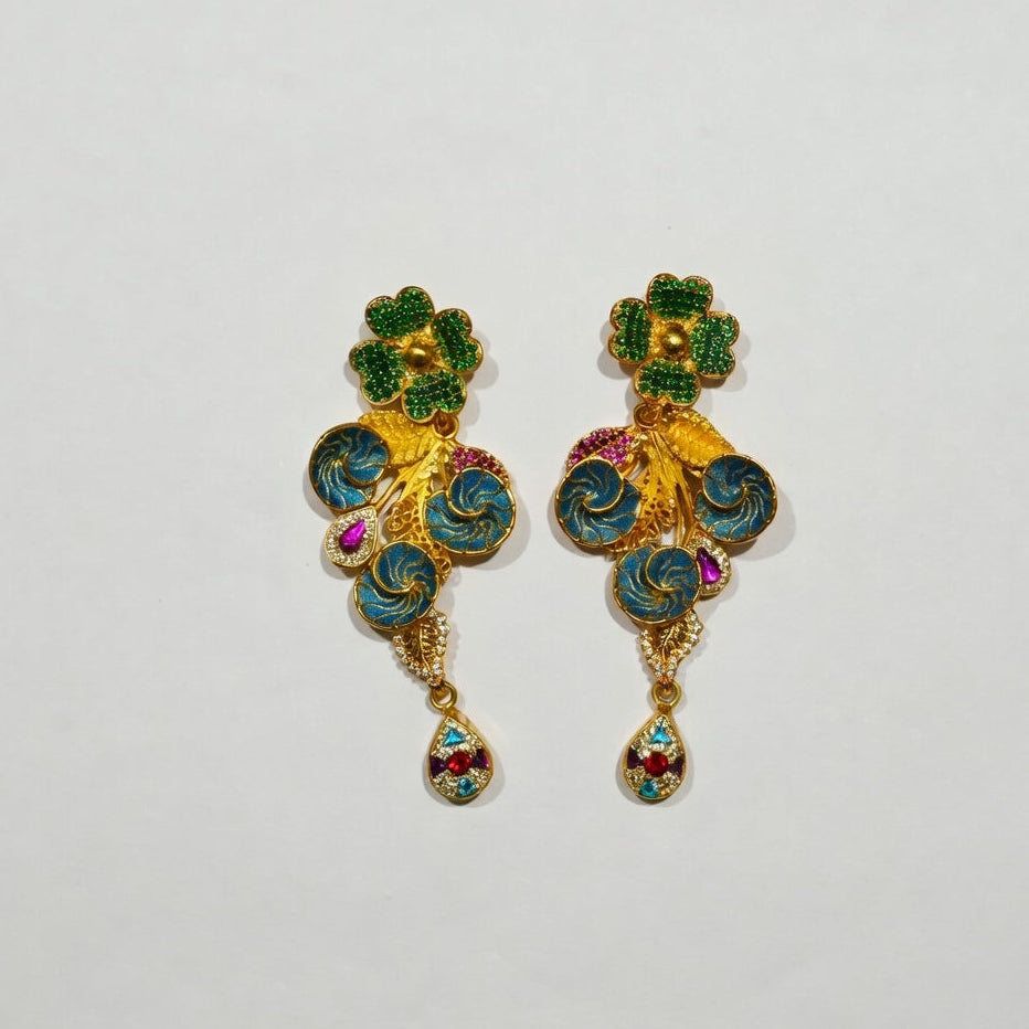 Elegant Multicolor Floral Enamel Designer Drop Earrings