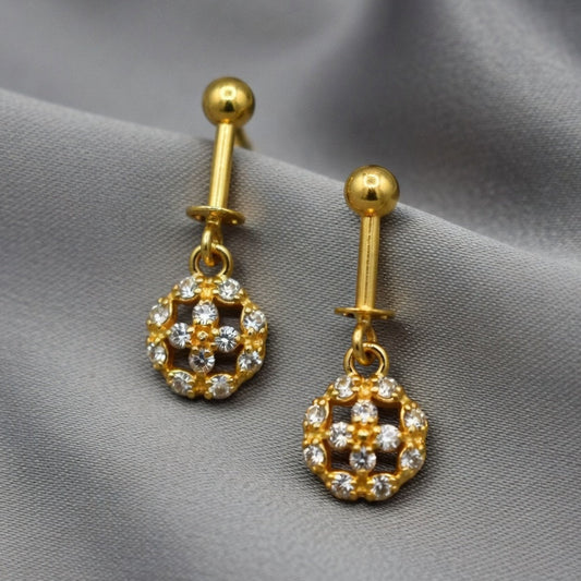Floral Crystal Circle Drop Earrings – Gold Finish