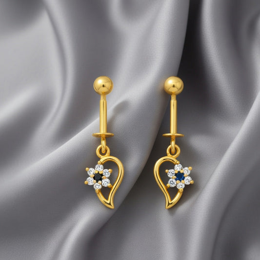 Heart Floral Drop Earrings – Gold Finish with Crystal Accent