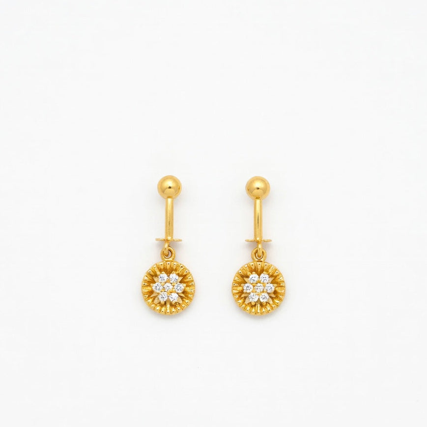 Floral Medallion Drop Earrings – Gold Finish