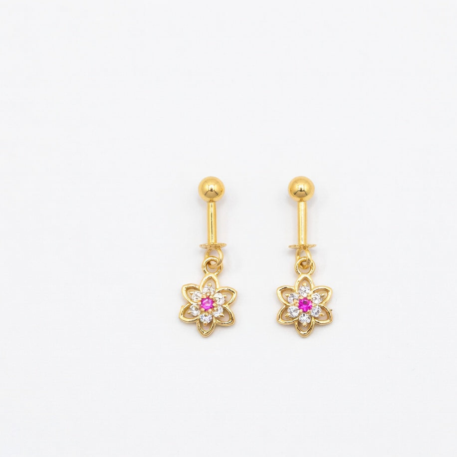 Elegant Gold Pink Floral Drop Earrings