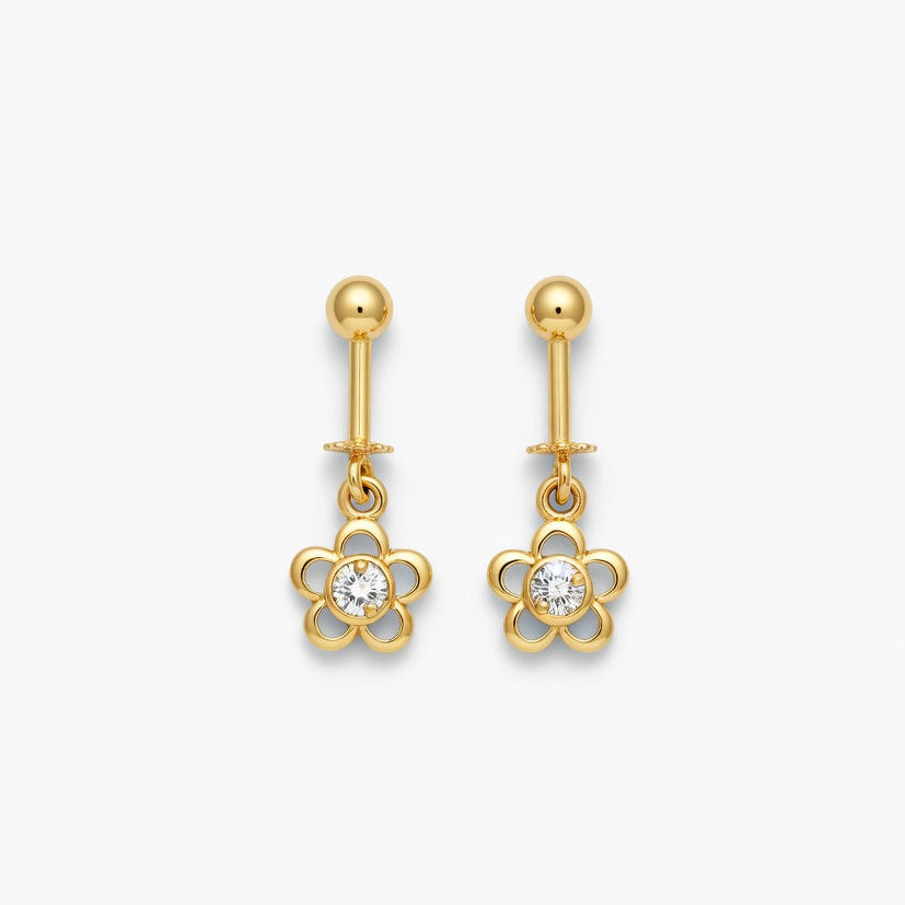 Floral Crystal Drop Earrings – Gold Finish