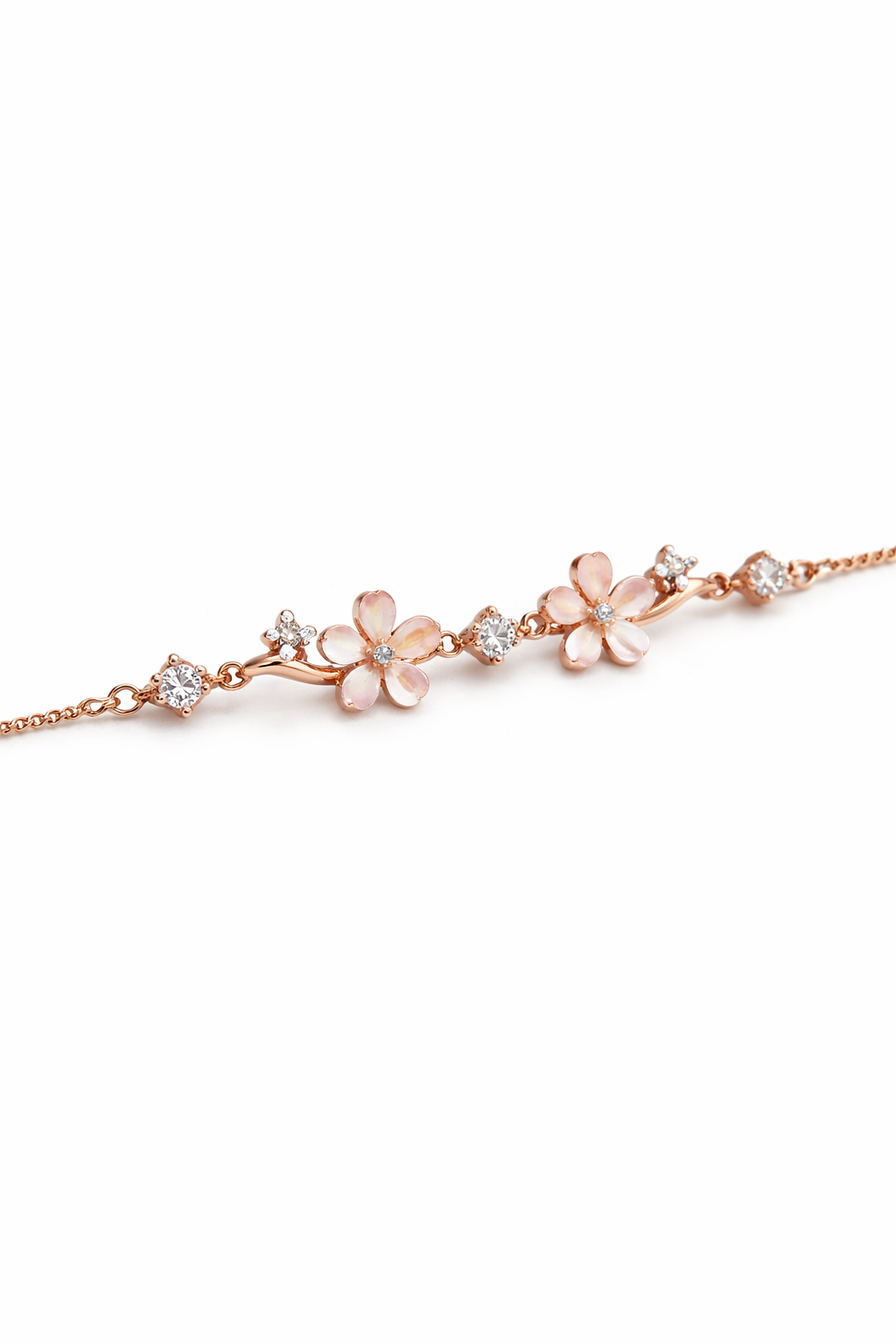 Delicate Floral Rose Gold Anklet with Crystal Accents