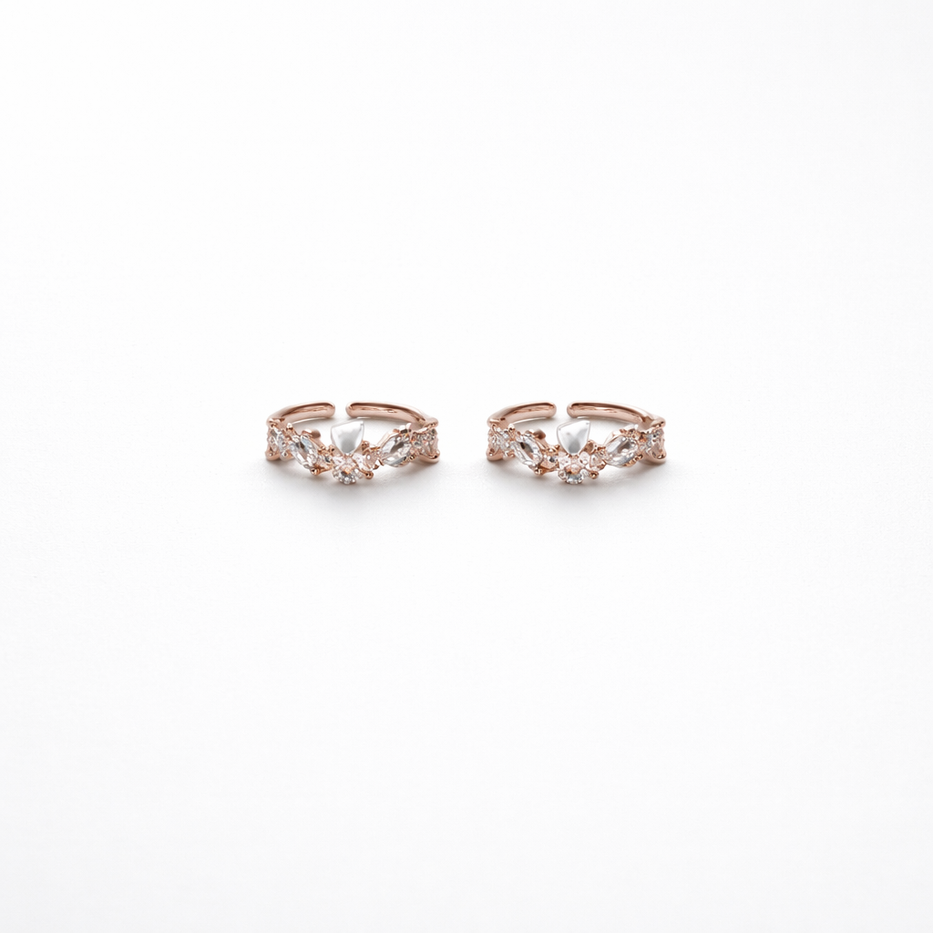 Rose Gold Crystal Vine Open Toe-Rings