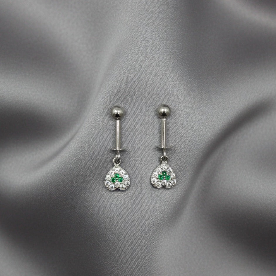 Elegant Heart Drop Earrings with Green Accent
