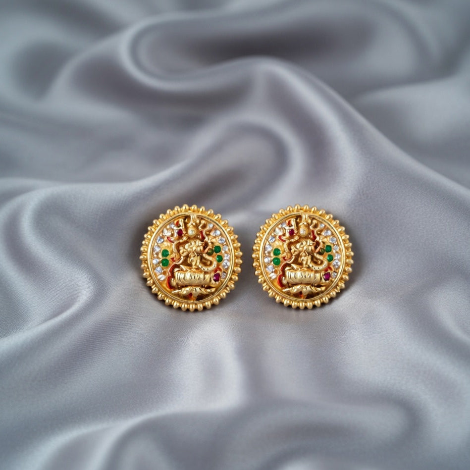 Divine Lakshmi Gold-Plated Temple Stud Earrings
