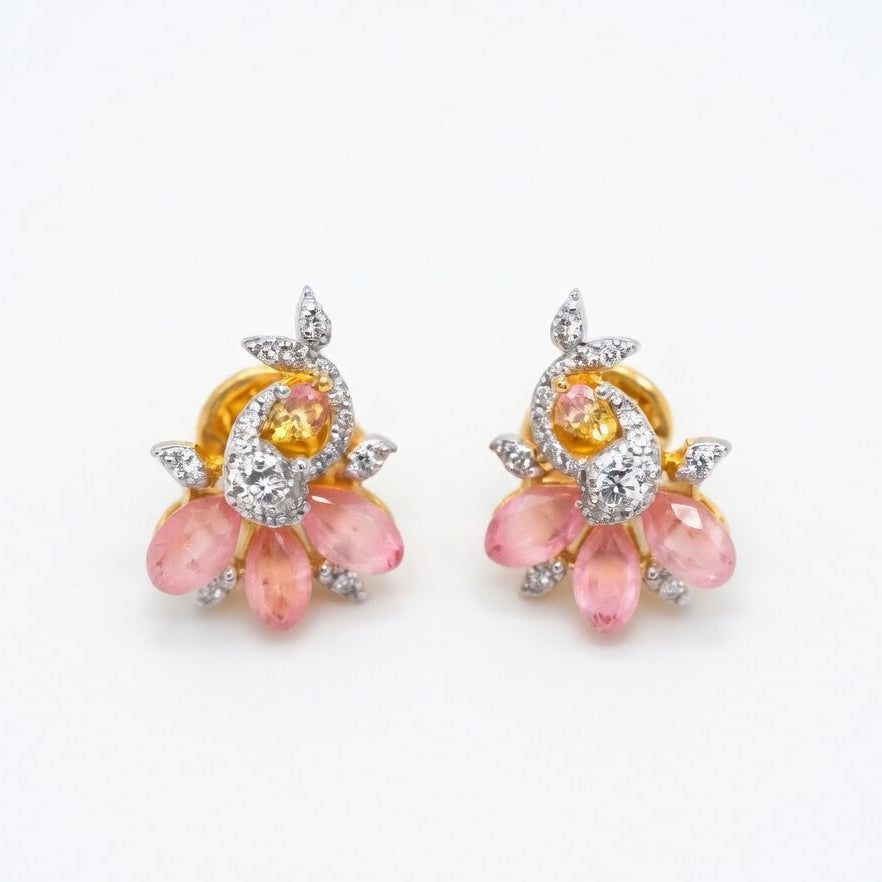 Peacock Floral Pendant Set – Gold Finish with Pink Stones