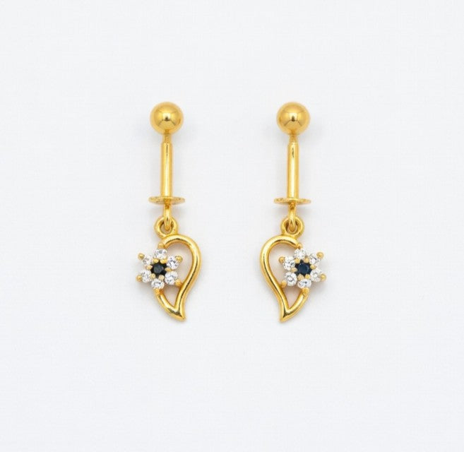 Heart Floral Drop Earrings – Gold Finish with Crystal Accent