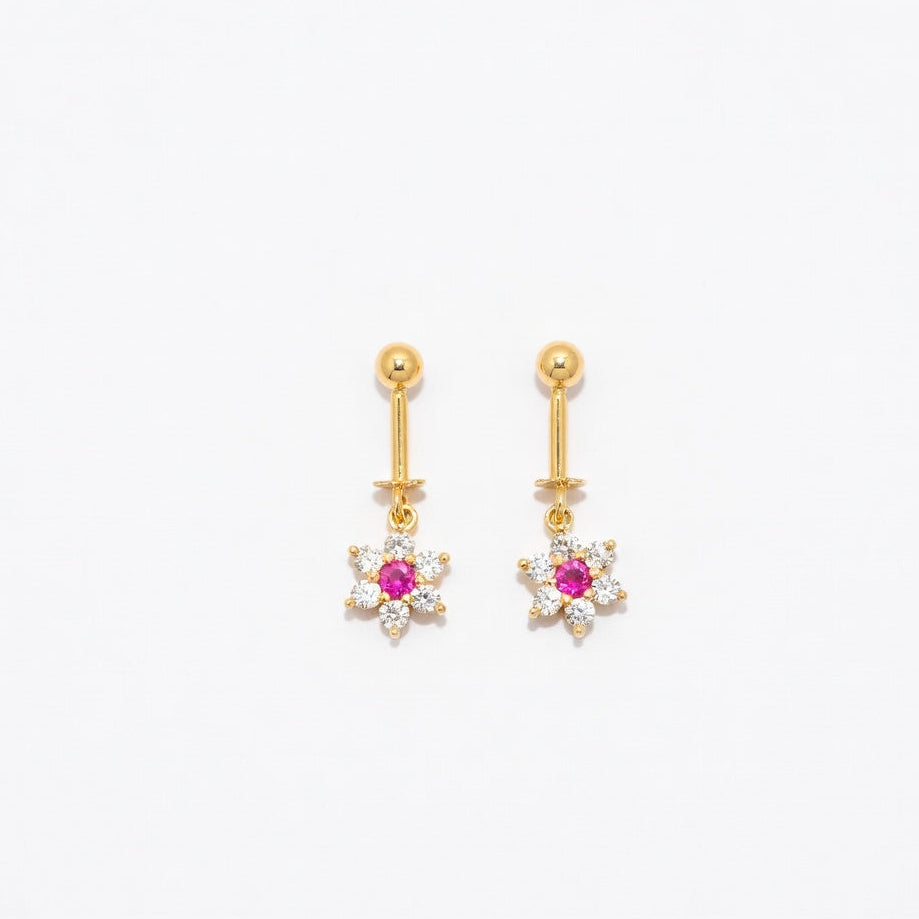 Elegant Gold Pink Floral Drop Earrings