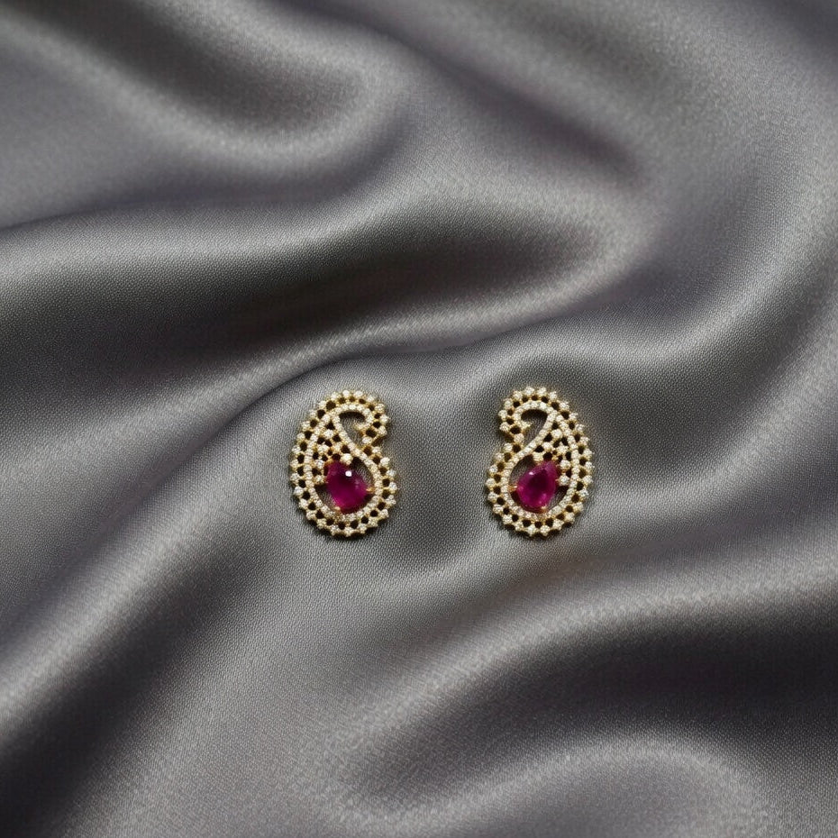 Elegant Ruby Paisley Stud Earrings