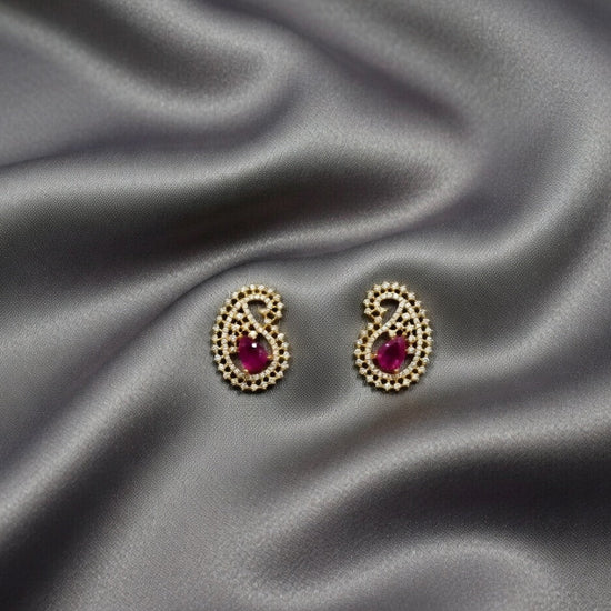 Elegant Ruby Paisley Stud Earrings