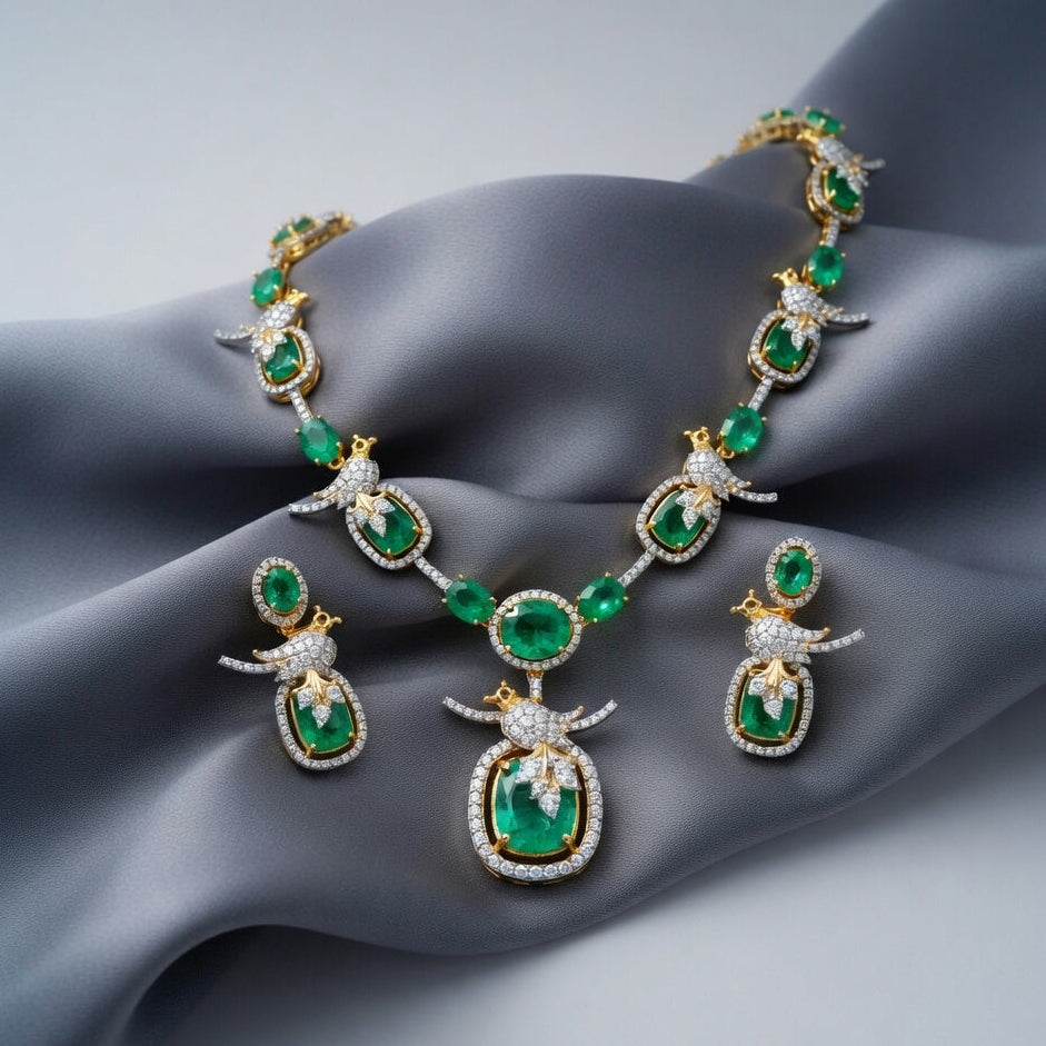 Emerald Royale Necklace Set – Gold Finish with Crystal Detailing