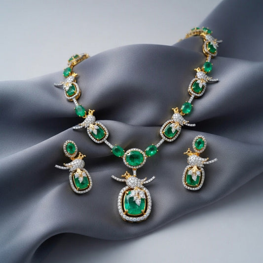 Emerald Royale Necklace Set – Gold Finish with Crystal Detailing